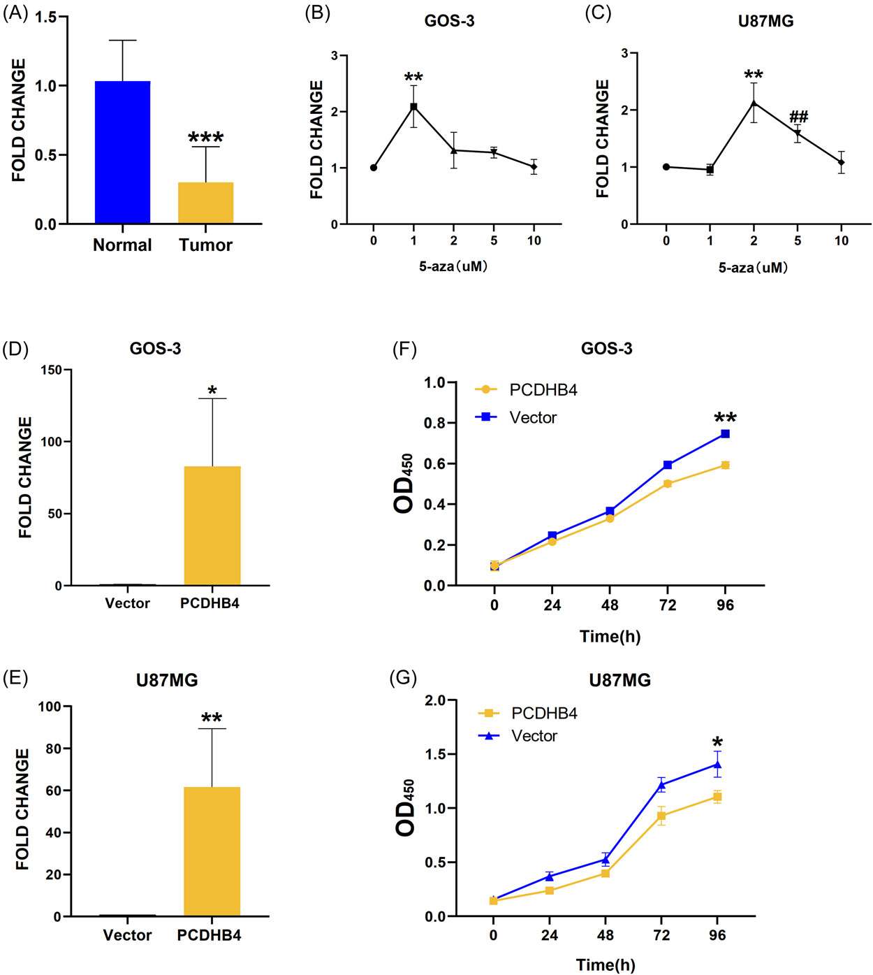 The expression of PCDHB4 is down-regulated in glioma tissues and increased with demethylation.