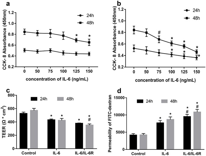 Influence of IL-6 on the viability and permeability of HRGEC cells.