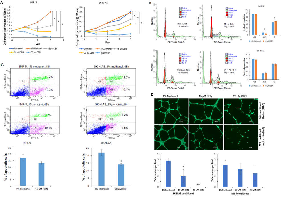 The anti-neuroblastoma effects of Cannabinol (CBN) were attributed to the inhibition of the AKT pathway and the upregulation of miR-34a.