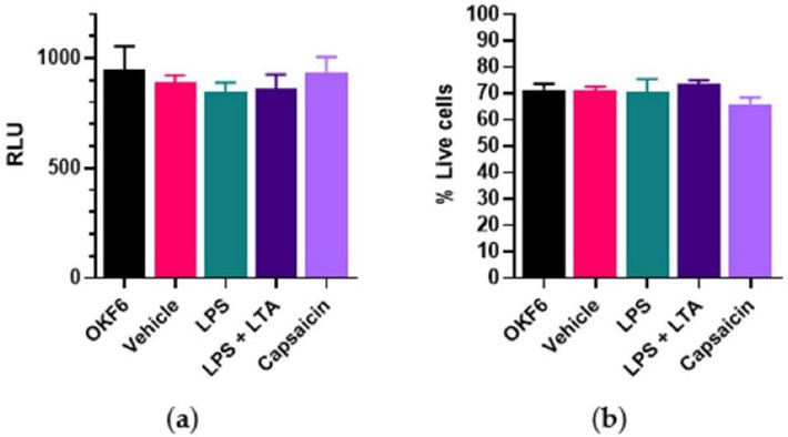 Bacterial antigens and capsaicin treatment on normal oral cell OKF6 metabolism and viability.